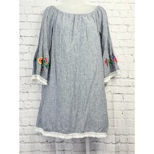 BeachLunchLounge Nala Off Shoulder Floral Cuff Blue And White Dress